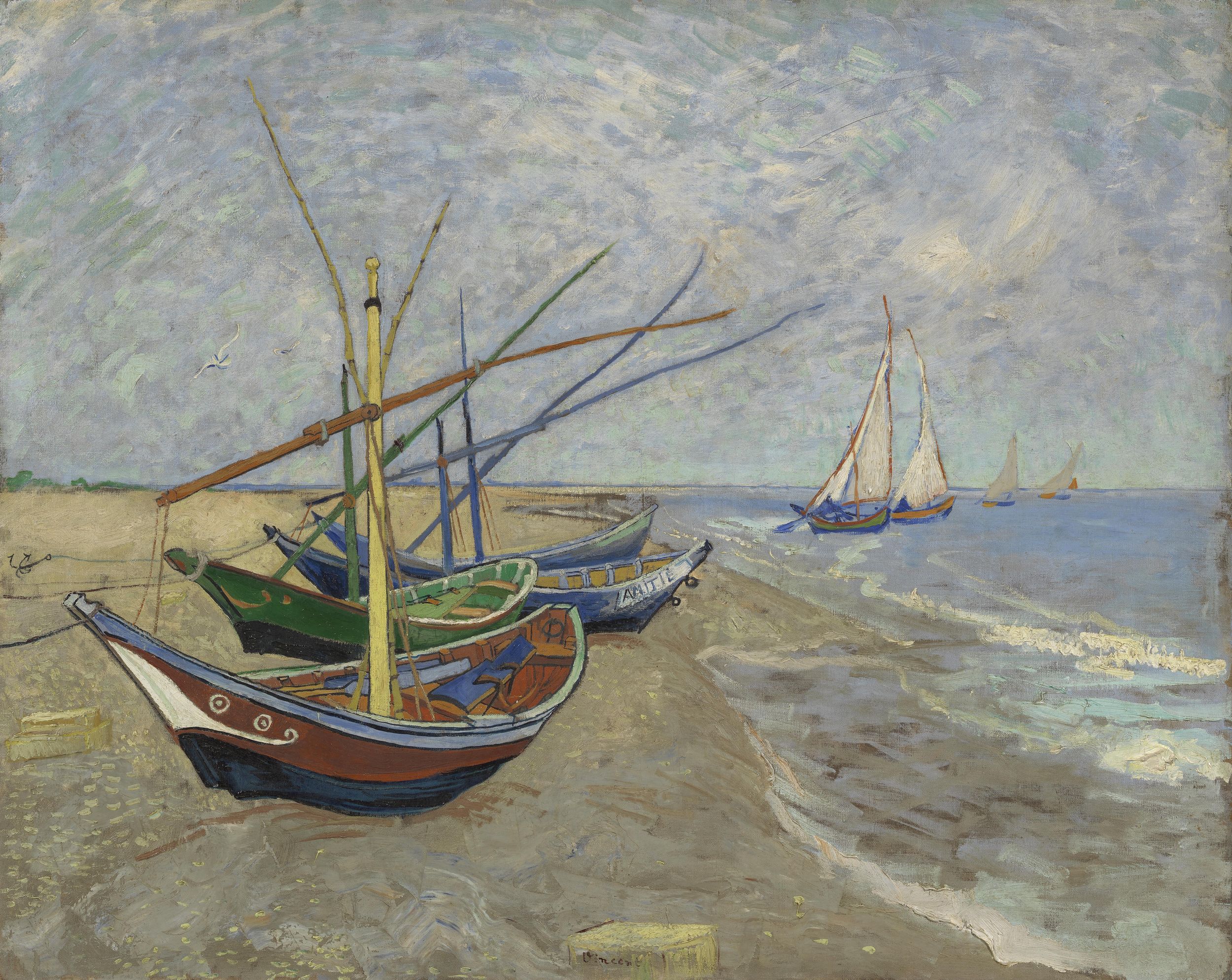 Картина Ван Гога Рыбацкие лодки на берегу в Сен-Мари 1888